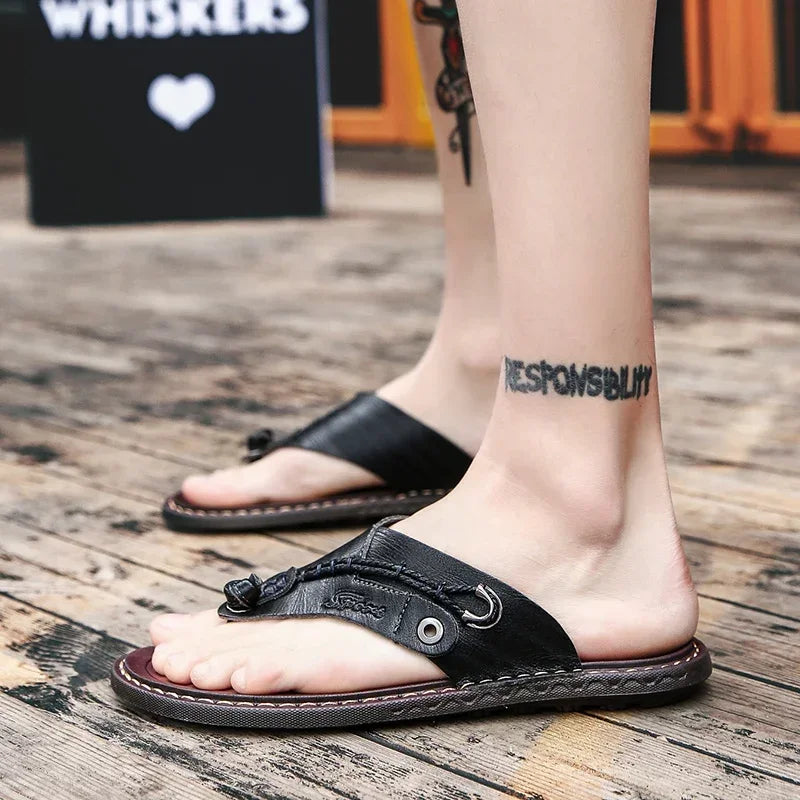 Men Handmade Braided Rope Flip-flops Mixed Colors Low Gang Summer Casual Outdoor Breathable Beach Shoes Non-slip Oxfords Slides
