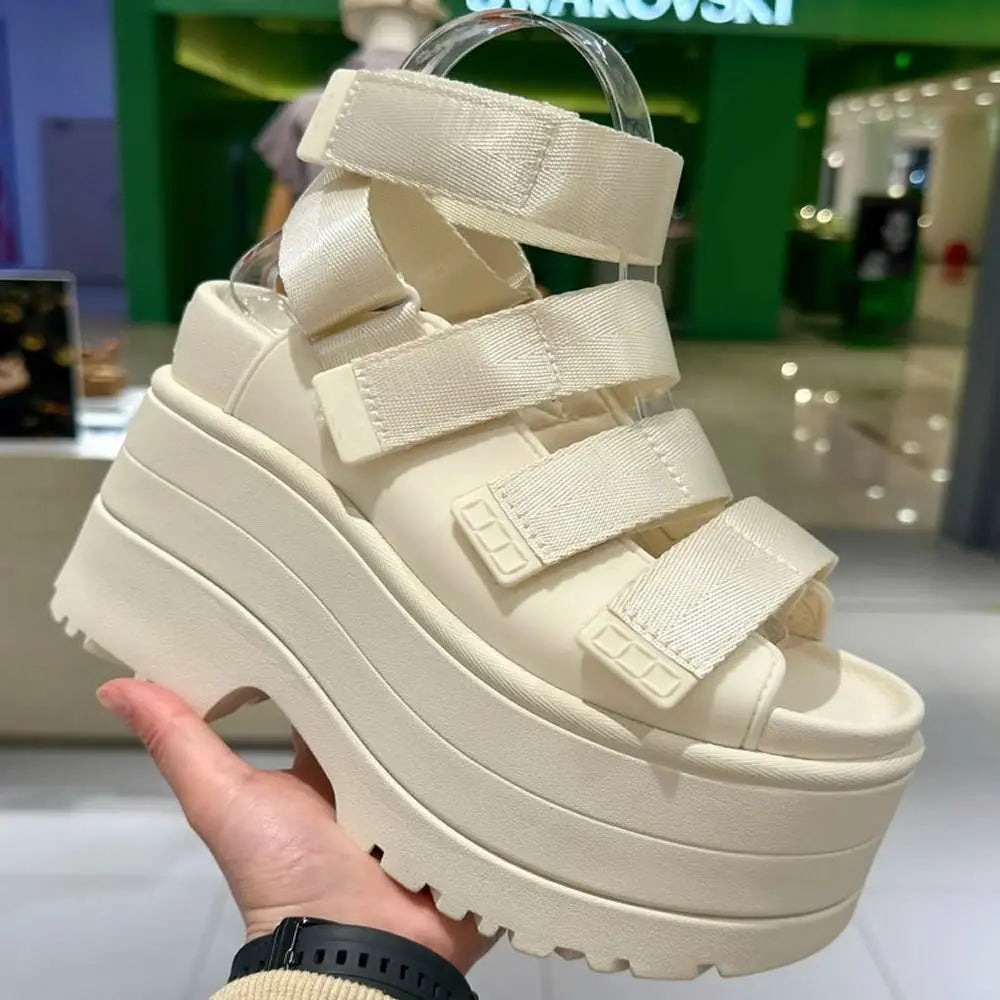 Xuntaocn 2025 Retro Sle High Heel Sandals Roman Toe Covering Waterproof Platform Casual Leisure Thi Bot Pure Color