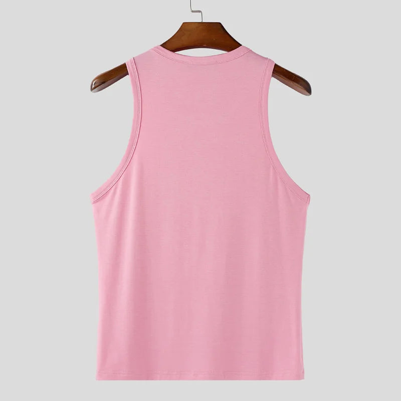 INCERUN Men Tank Tops Solid Color O-neck Sleeveless Casual Male Vests Summer Streetwear 2025 Fashion Skinny Leisure Men Clothing