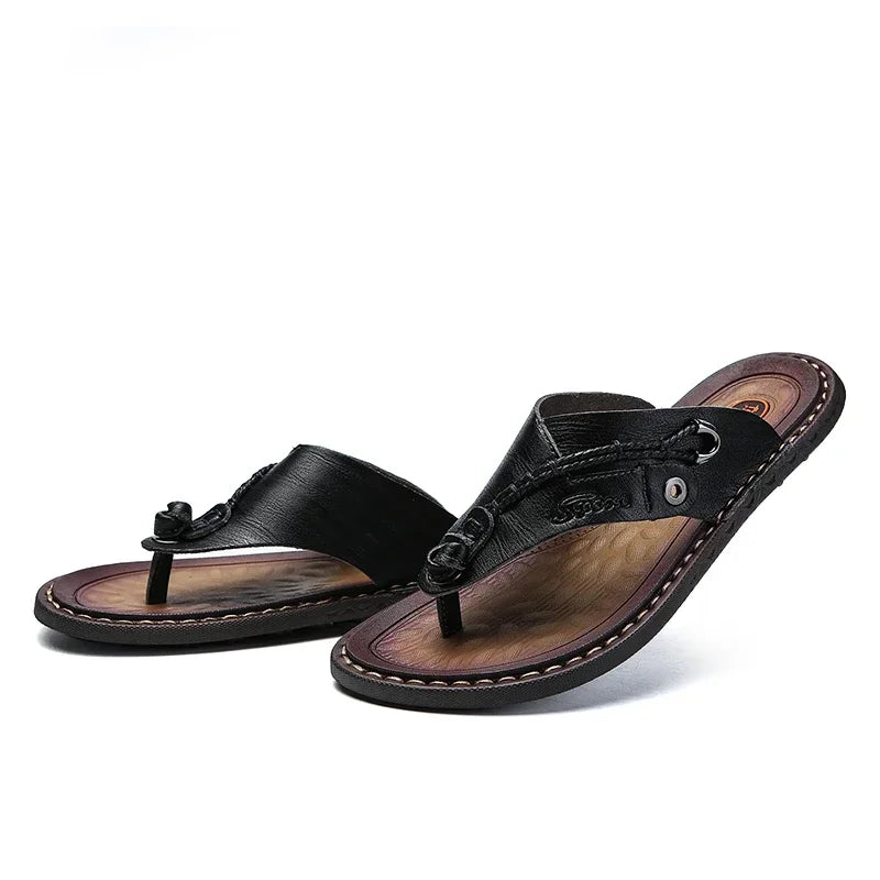 Men Handmade Braided Rope Flip-flops Mixed Colors Low Gang Summer Casual Outdoor Breathable Beach Shoes Non-slip Oxfords Slides