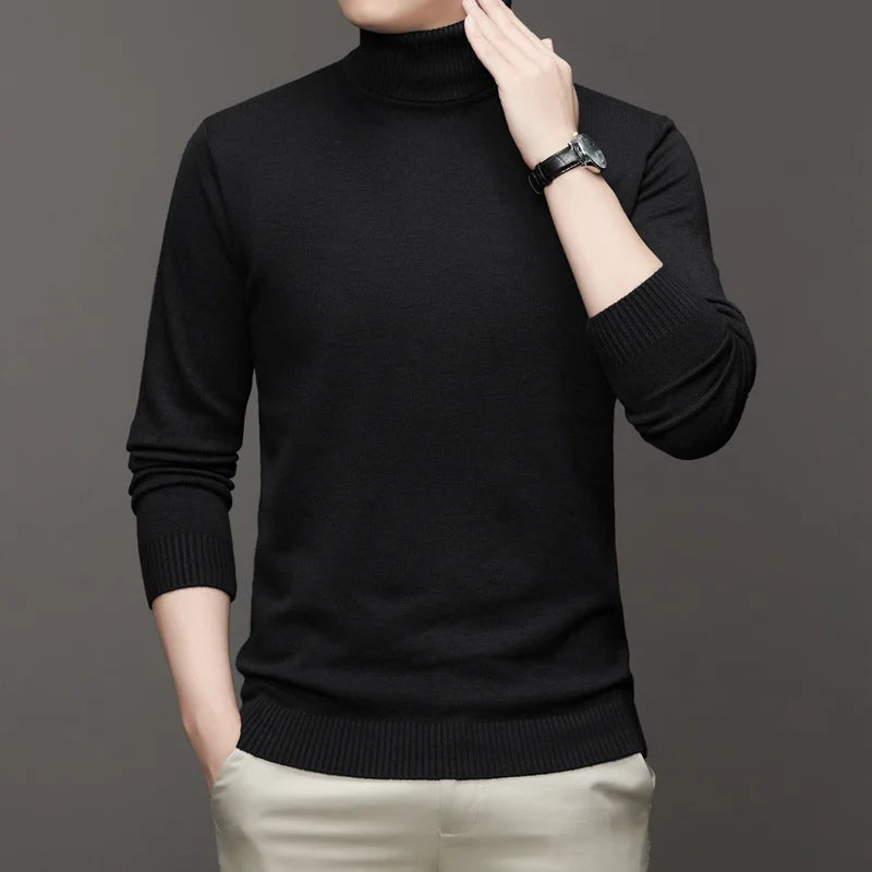 Autumn Mens High Quality Knitted Turtleneck Sweater Slim Fit Long Sleeve Anti-pilling Pullover Solid Color Trend Men Streetwea