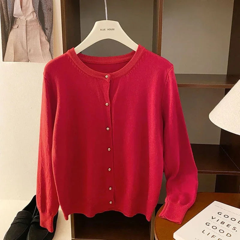 AOSSVIAO 2025 Autumn Winter Cardigan Women's Tops Retro Single Breasted Female Casual Solid Long Sleeve Knitted Sweater