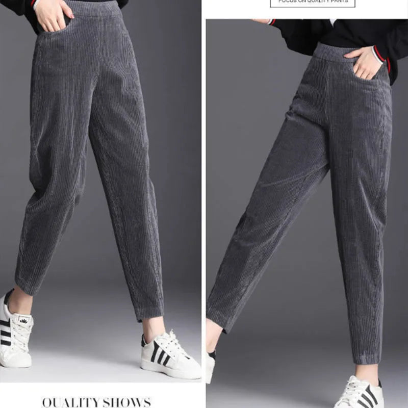 Plush Thick & Thin Casual Pants Corduroy Warm Pants Autumn Winter Leggings Harem Pants Trousers High Waist Women's Брюкиженские