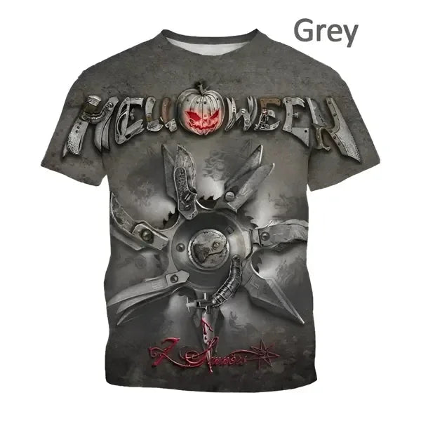 2024 hot selling new heavy metal rock band Halloween 3D printed men's T-shirt casual round neck short sleeved unisex T-shirt top