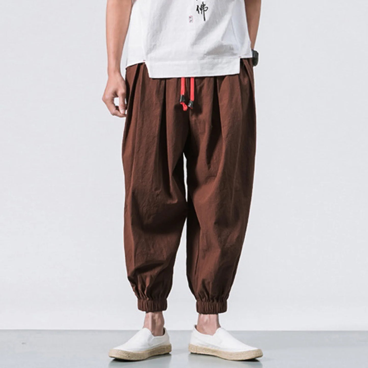 New Oversize Men Loose Harem Pants Autumn Chinese Linen Overweight Sweatpants High Quality Casual Brand Trousers Male