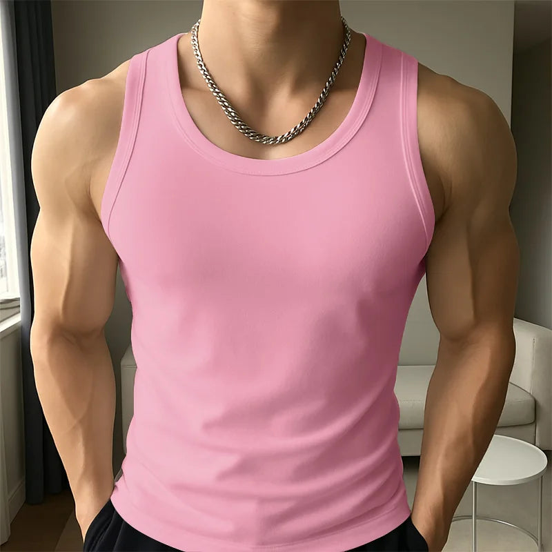 INCERUN Men Tank Tops Solid Color O-neck Sleeveless Casual Male Vests Summer Streetwear 2025 Fashion Skinny Leisure Men Clothing