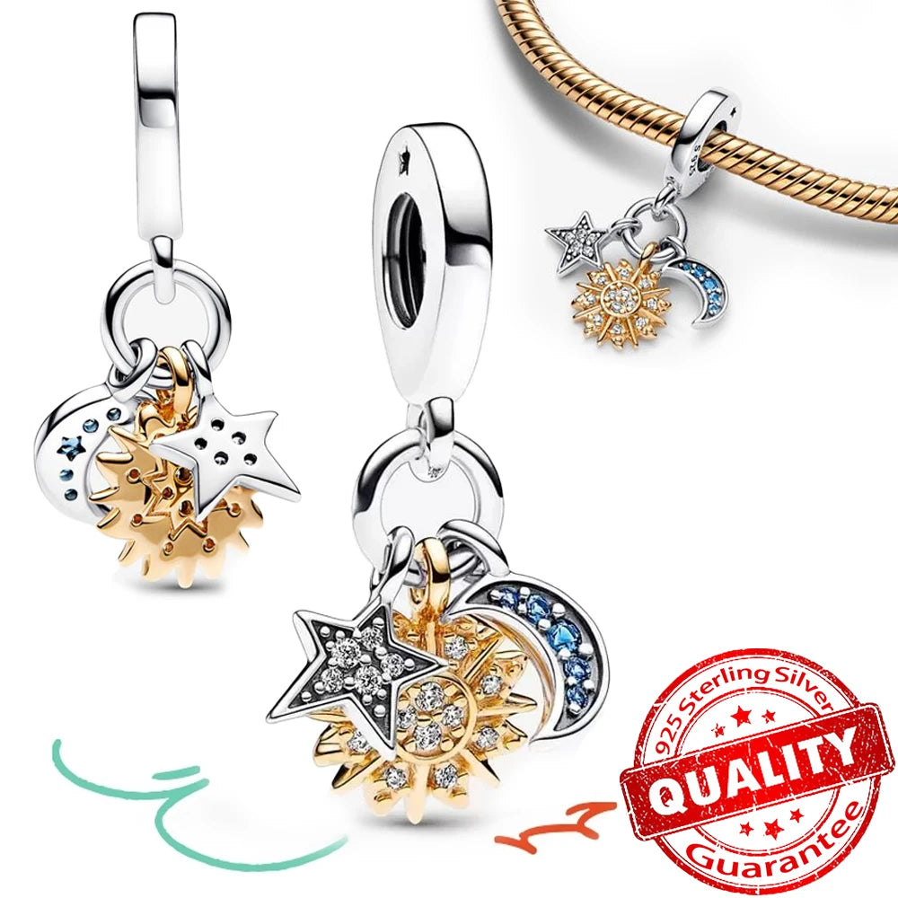 Sparkling Gold Monstera Leaf Charm Fit Original Bracelet 925 Sterling Silver Shark Tooth Mini Charm for Girls Party Jewelry