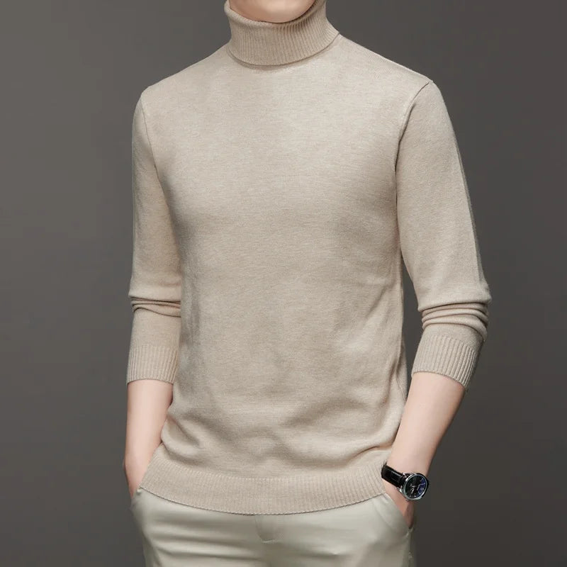 Autumn Mens High Quality Knitted Turtleneck Sweater Slim Fit Long Sleeve Anti-pilling Pullover Solid Color Trend Men Streetwea