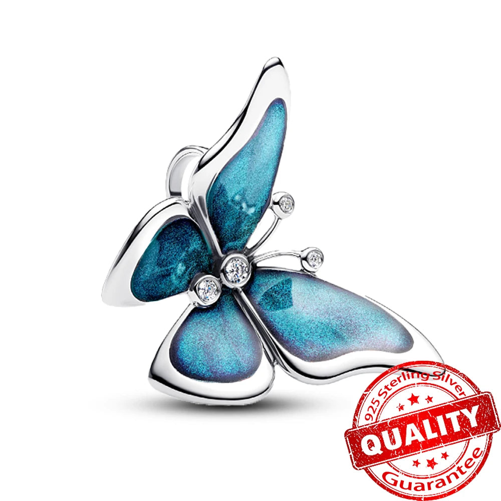 New 925 Sterling Silver Gradient Blue Four-leaf Clover Pink Iris Charm Fit Original Bracelet DIY Jewelry Accessories Beads