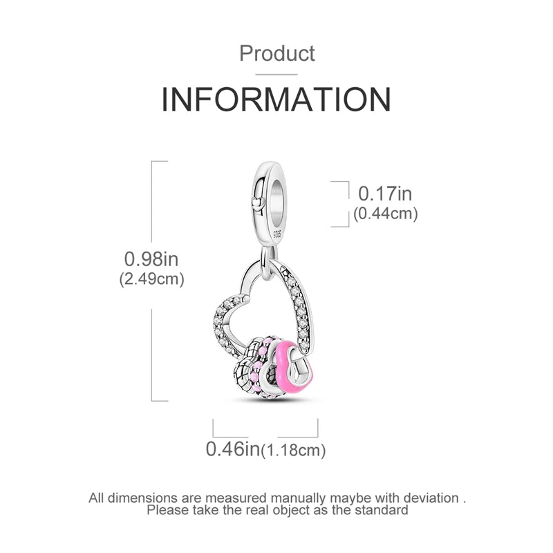 Original 925 Sterling Silver Pink Series Charms Beads Bow Perfume Bottle Heart-Shaped Cross Pendant Fit Bracelet DIY Jewelry