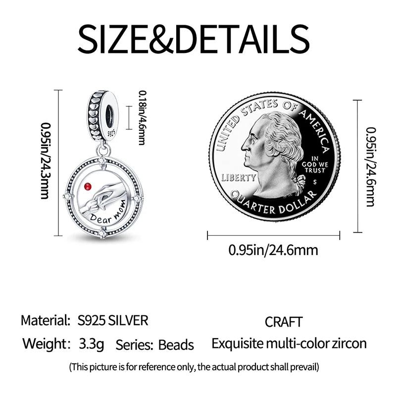 925 Sterling Silver Classic Mom and Daughter Heart Shaped Charms Pendants Fit Pandach Original Bracelet DIY Mother's Day Jewelry