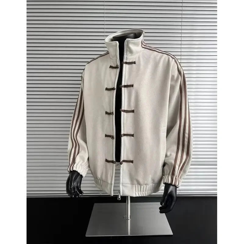 New Chinese Style Baseball Jacket with Button Design for Men And Women Spring Autumn Stand Collar Sporty Open Cardigan
