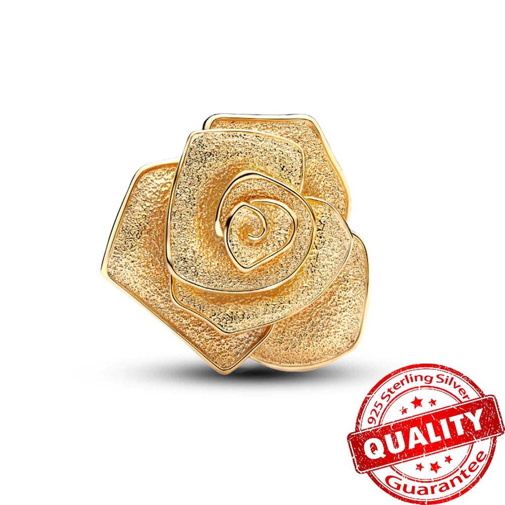 New 925 Sterling Silver Two Tone Golden Sunflower Lucky Stars Charm Fit Bracelet & Necklace Sun Moon Diamond Charm Jewelry DIY