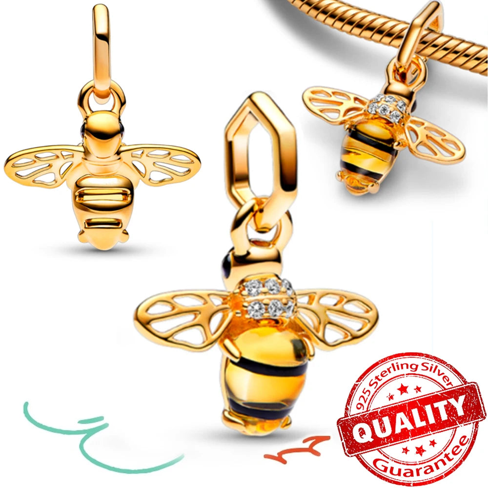 Sparkling Gold Monstera Leaf Charm Fit Original Bracelet 925 Sterling Silver Shark Tooth Mini Charm for Girls Party Jewelry