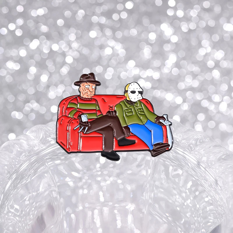 Halloween Horror Brooch Enamel Pins Custom Masked killer Brooches Lapel Badges Funny Jewelry Gift for Friends