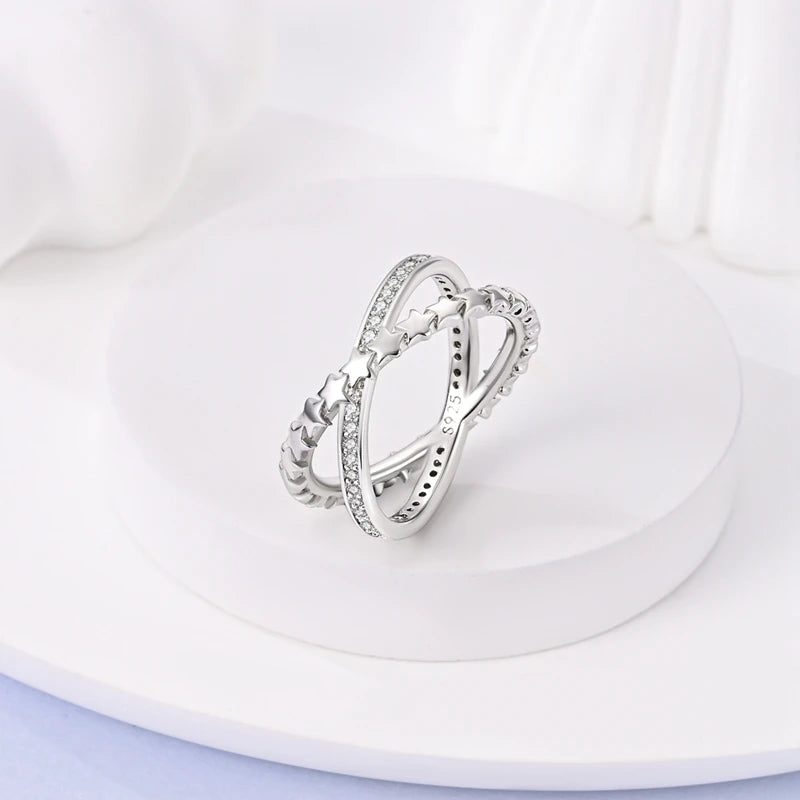 Rings 925 Silver Interwoven Line Rings Zircon Geometric Winding Rings Romantic Engagement Wedding Valentine Fine Jewelry Gift