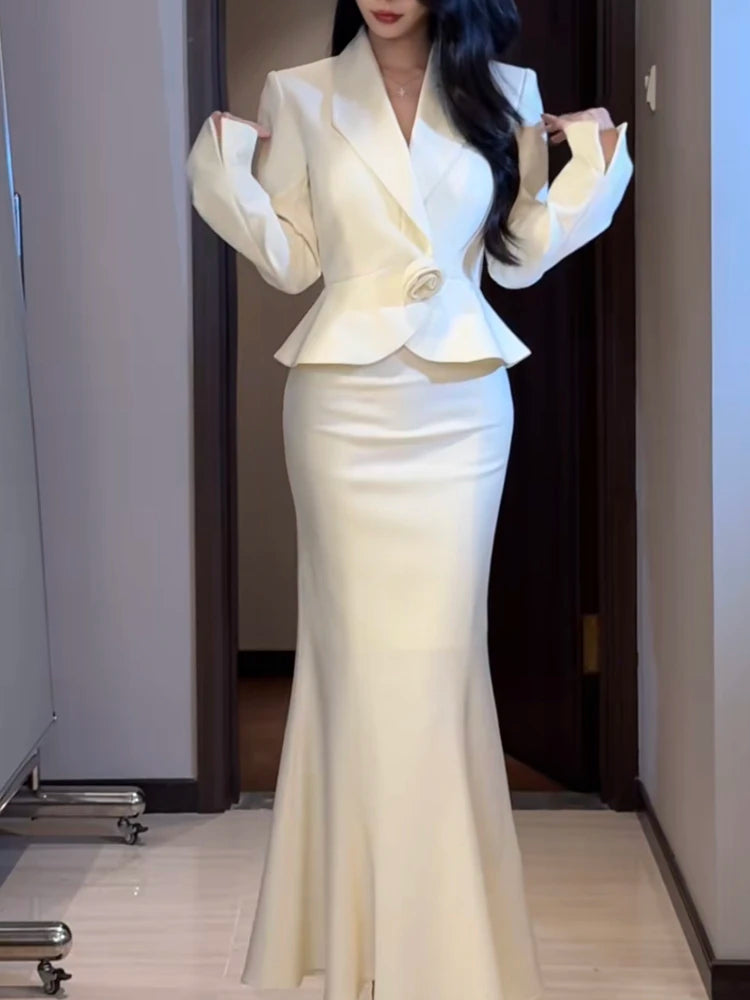 Spring fashion slimming and high-end suit coat+light luxury socialite style half skirt women's temperament two-piece set