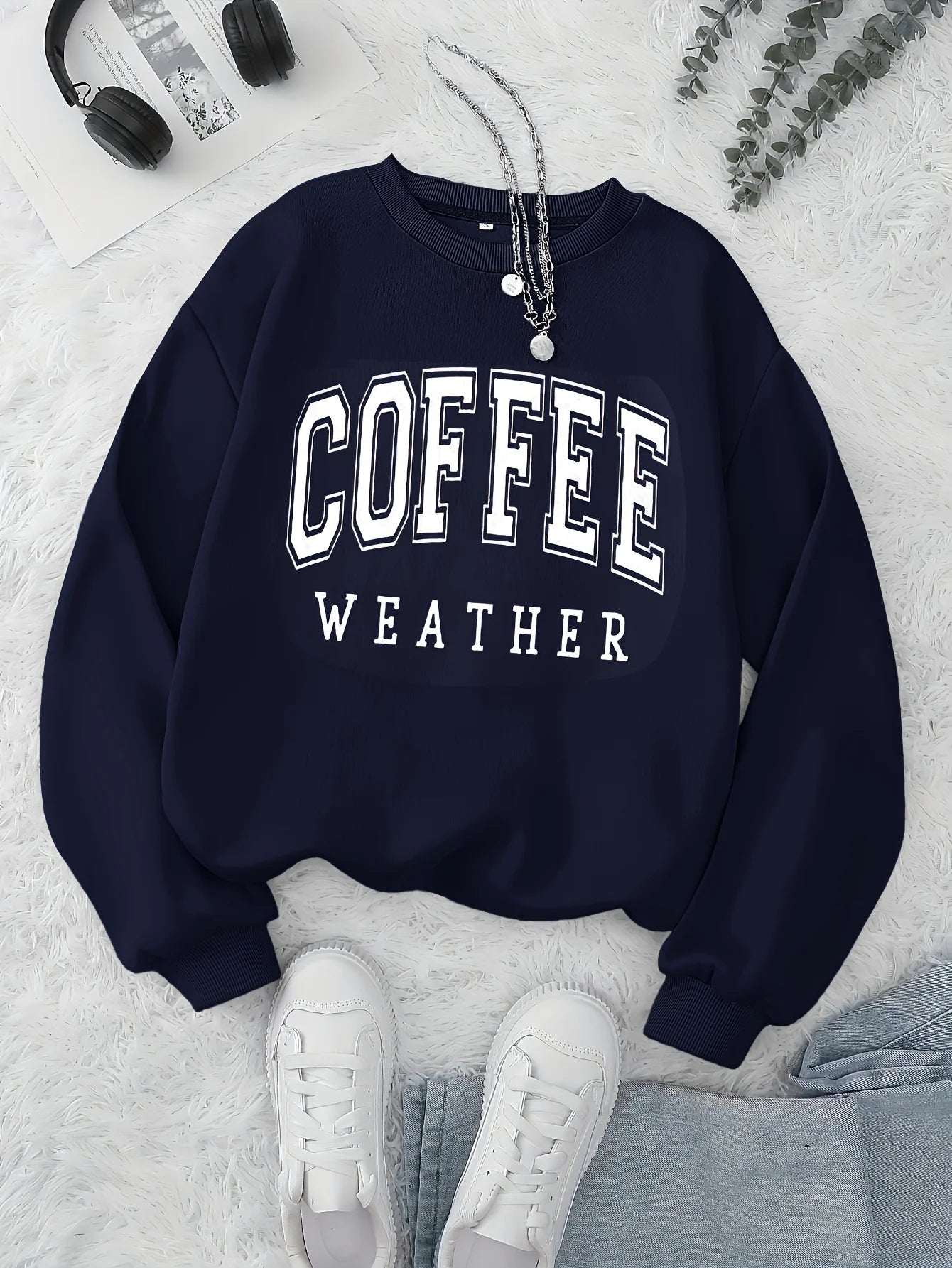 Women's autumn and winter loose casual comfortable letter print plus velvet long sleeved round neck hoodie pullover
