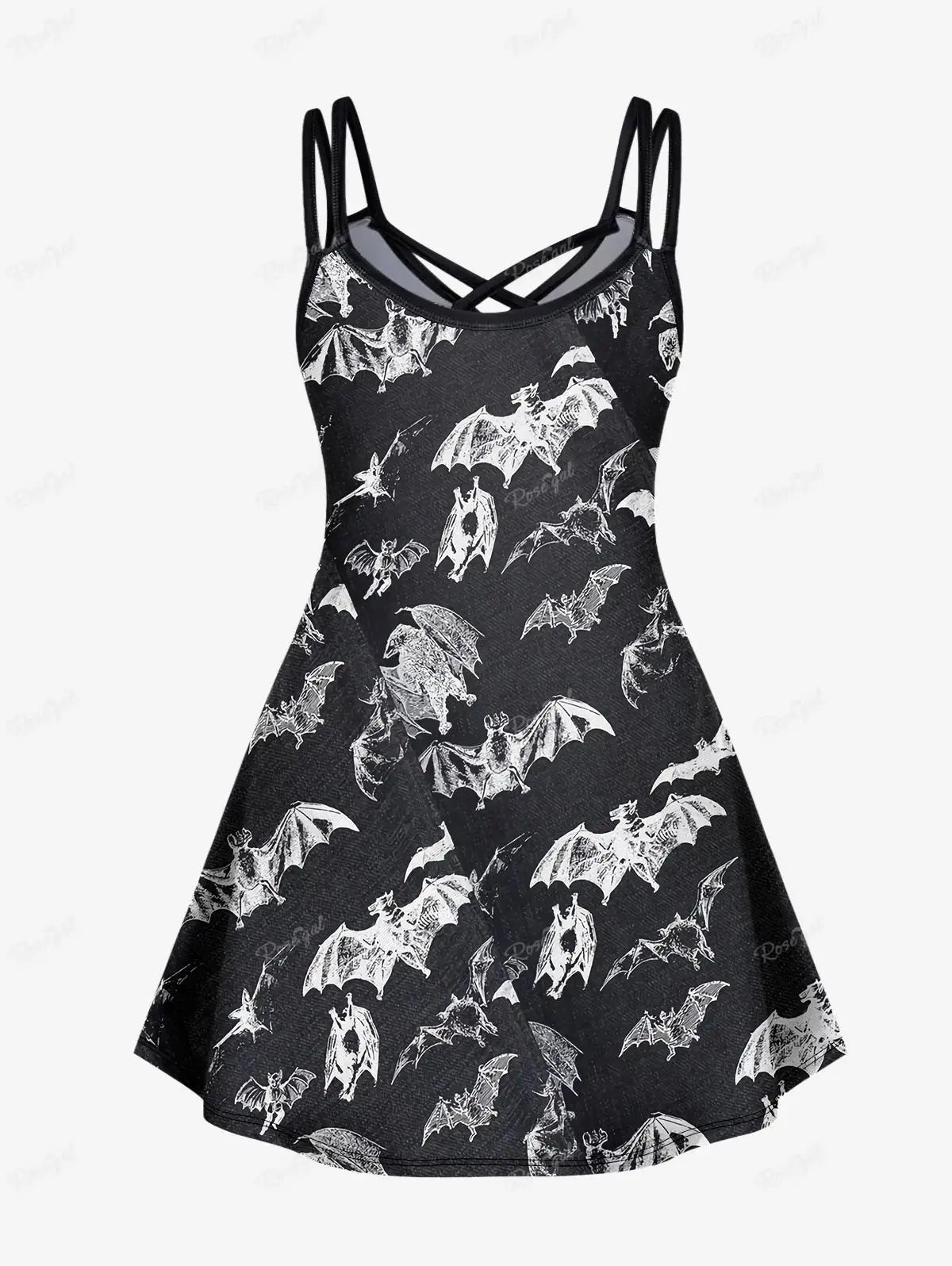 ROSEGAL Halloween 3D Printed Dresses Plus Size Crisscross Skull Print Dress Summer Casual Sleeveless Vestidos 5XL