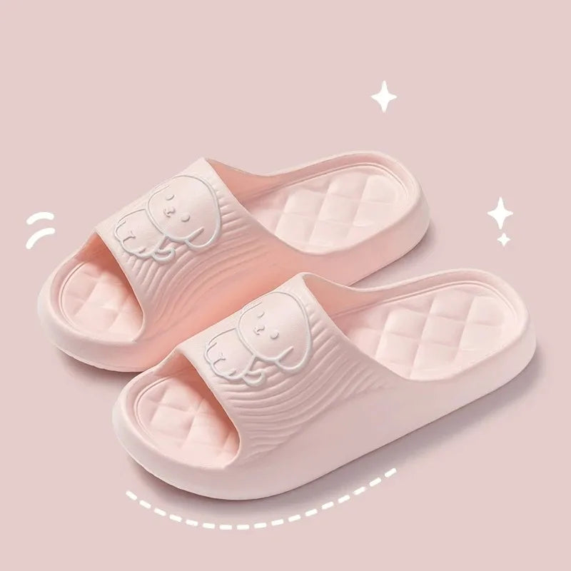 Cute Carton Slippers Bathroom Slippers Cloud Cushion Slides Summer Soft Thick Platform Home Men Indoor Non-slip Flat Flip Flops