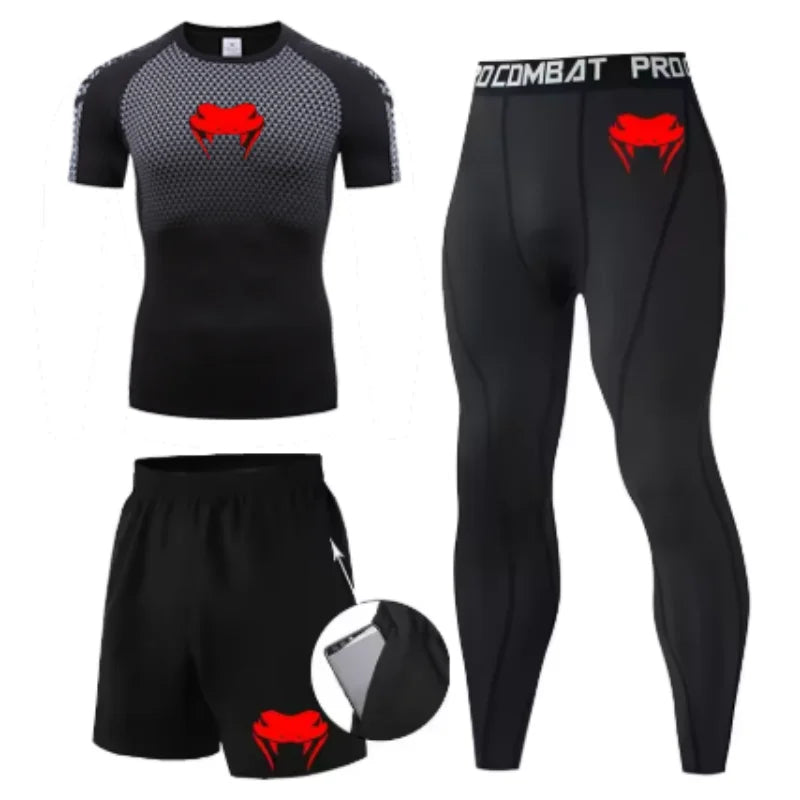 New MMA T-shirts+Pants Set Jiu jitsu Rashguard Men Bjj Muay Thai Jerseys Long Sleeve Boxeo Clothing Gym rshirt Tops Pants Shorts