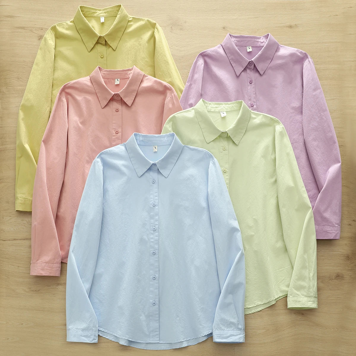 Simple Fine Cotton Casual Shirts Women 2025 New Fresh Lady Solid Color Loose Blouses and Tops Ladies Long Sleeve Shirt Clothing