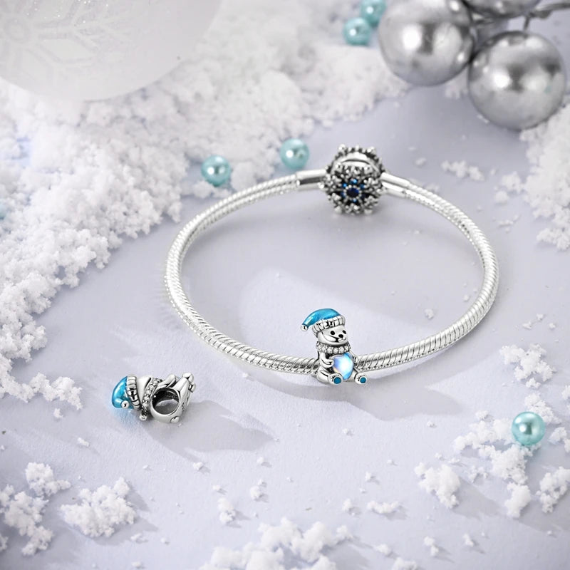 New Fireplace Snowman Sweater Sweet Romantic Christmas Winter Theme Charms Beads Fit Pan 925 Original Bracelets DIY Fine Jewelry