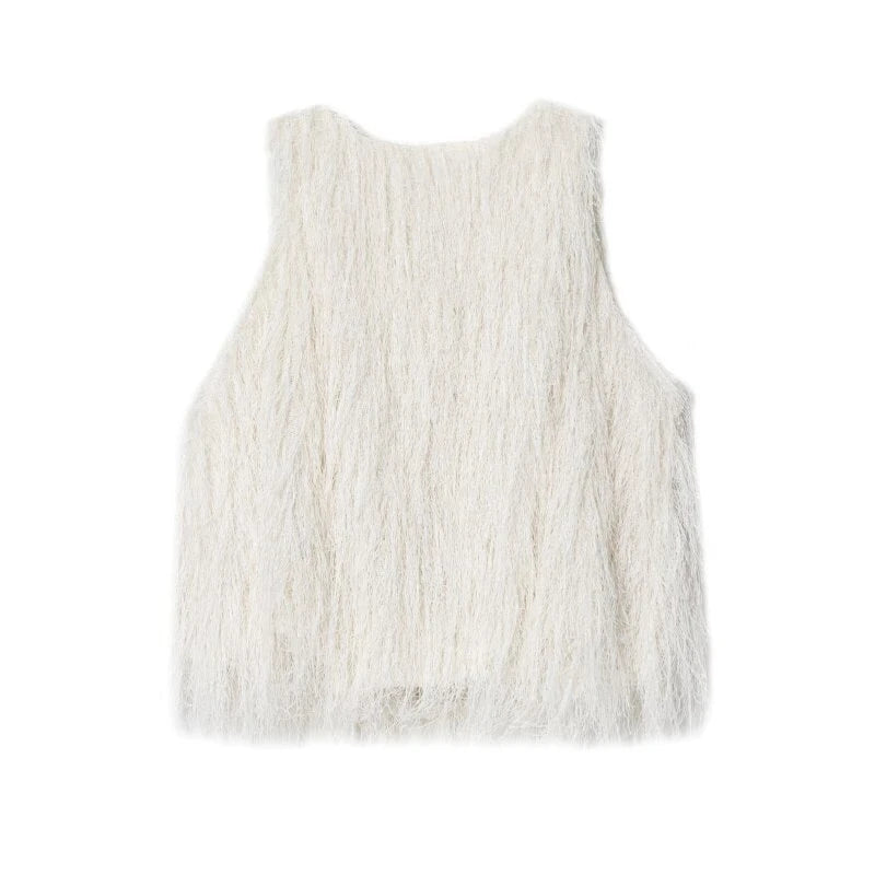 French Style Tassel Vest Women Sleeveless Tops Elegant Office Lady Streetwear Autumn Winter Fashion Simple Lady Bustier Vest