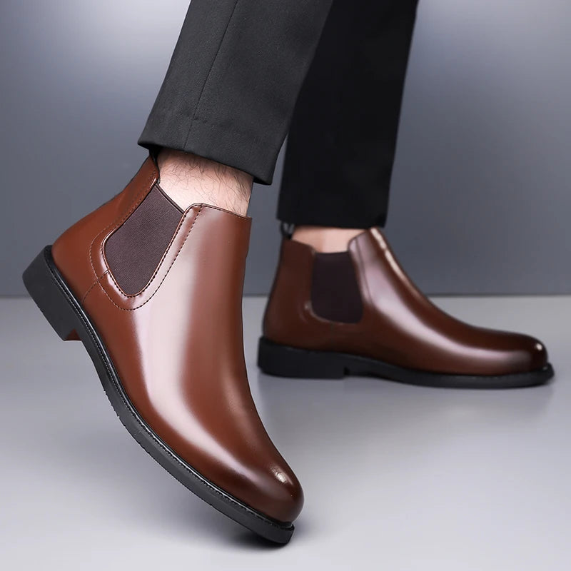 Casual Leather Mens Chelsea Boots Comfortable Male Business Shoes Fashion Men Ankle Boots Classic Outdoor Botas High Top Shoes