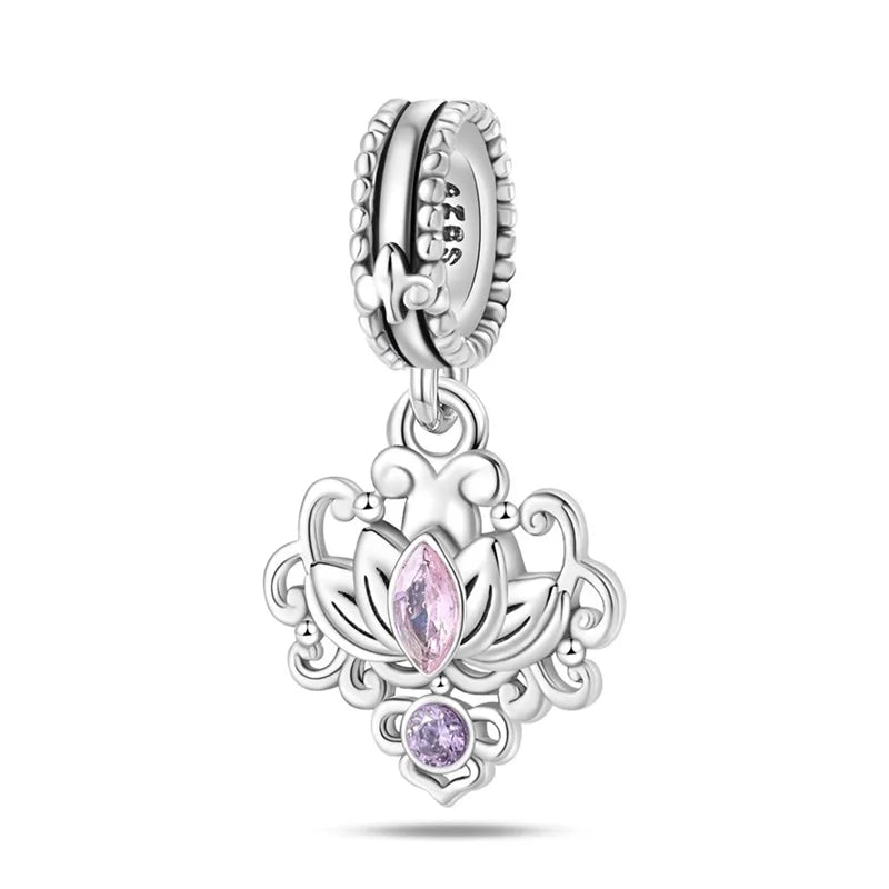 Classic Silver Plated Lotus Guardian Angel Heart-Shaped Zircon Charms Beads Fit Qikaola 925 Original Bracelets DIY Jewelry Gifts