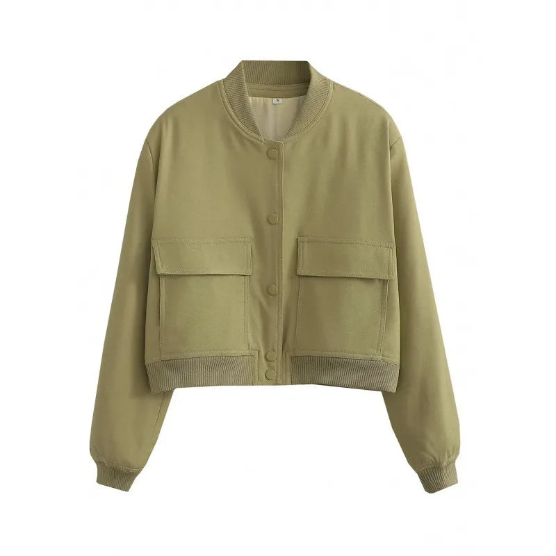 MUJER 2025 Woman Bomber Jacket White Autumn Winter Button Cropped Jackets for Women Fashion Long Sleeve Women Coats Outerwears
