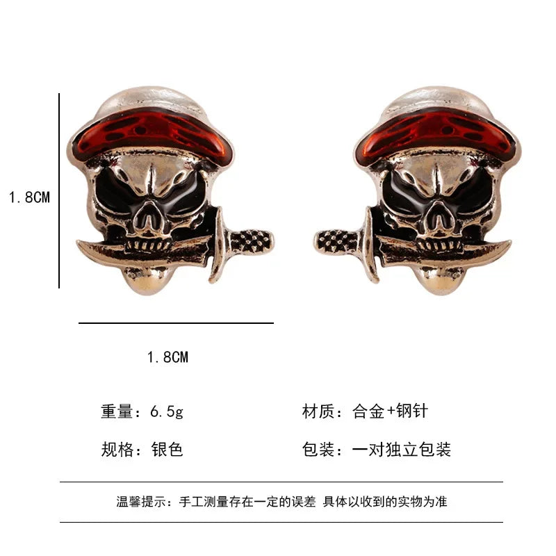 Skull Helmet Viking Caribbean Pirate Ear Studs for Women Fashion Halloween Personalized Festival Party Skull Earrings for Men