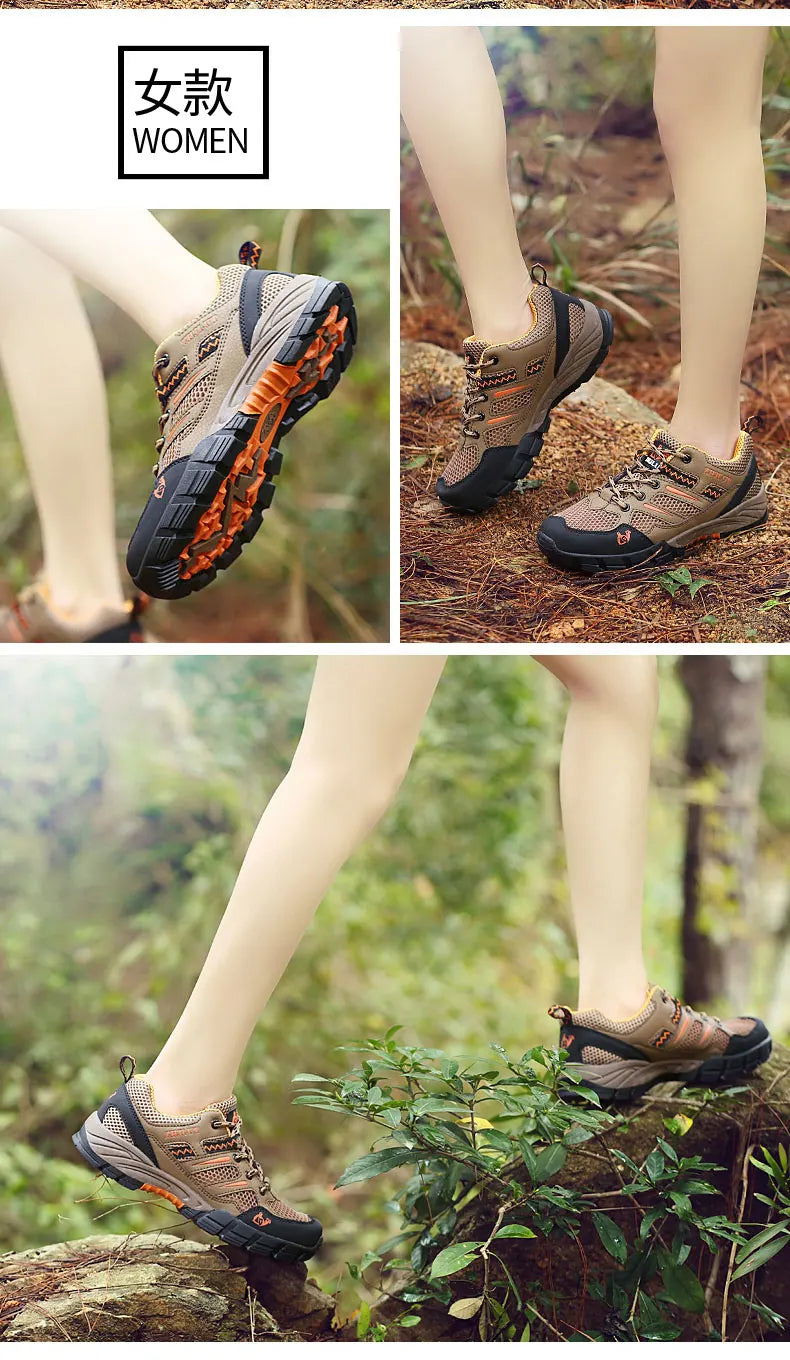 New Summer Men Casual Shoes Outdoor Mesh Sneakers Women Non-slip Lace Up Trekking Footwear Breathable Camping Spring Black Shoes