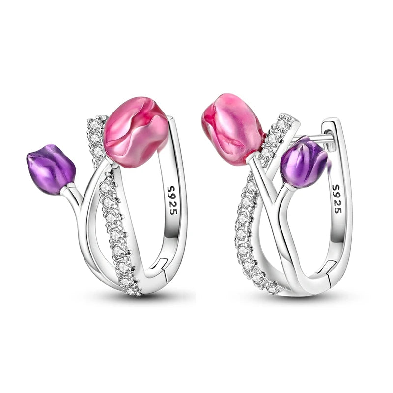 925 Sterling Silver Colored Zirconium Stars Hoop Earrings For Women Jewelry Anniversary WeddingMaking Jewelry Gift