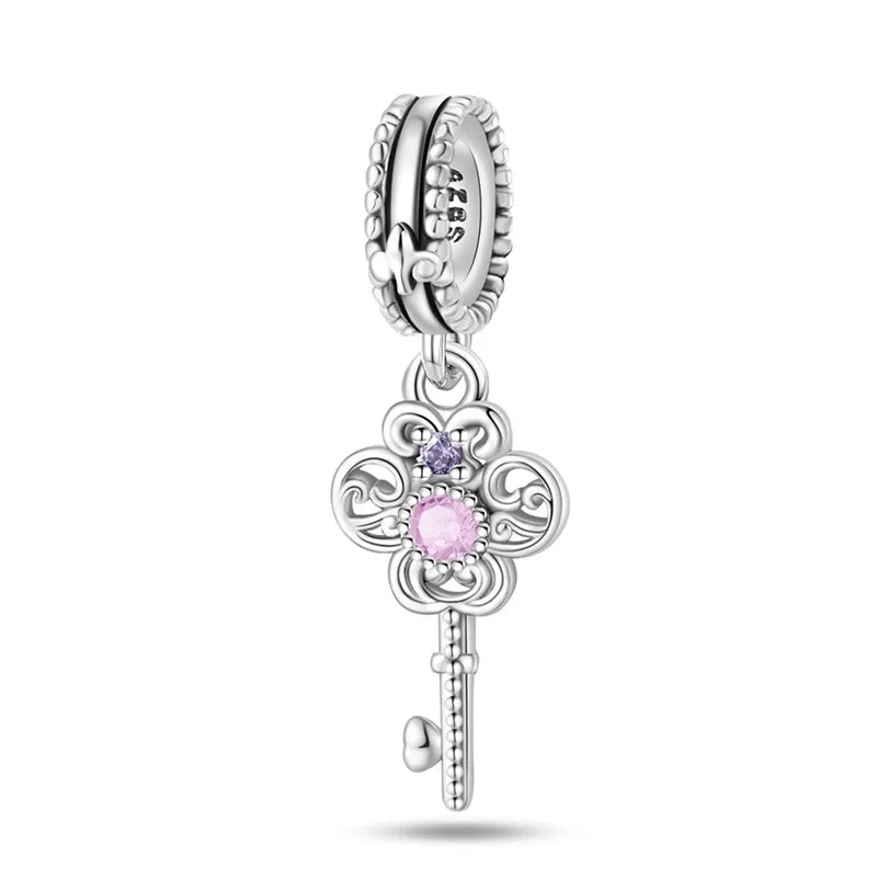 Classic Silver Plated Lotus Guardian Angel Heart-Shaped Zircon Charms Beads Fit Qikaola 925 Original Bracelets DIY Jewelry Gifts