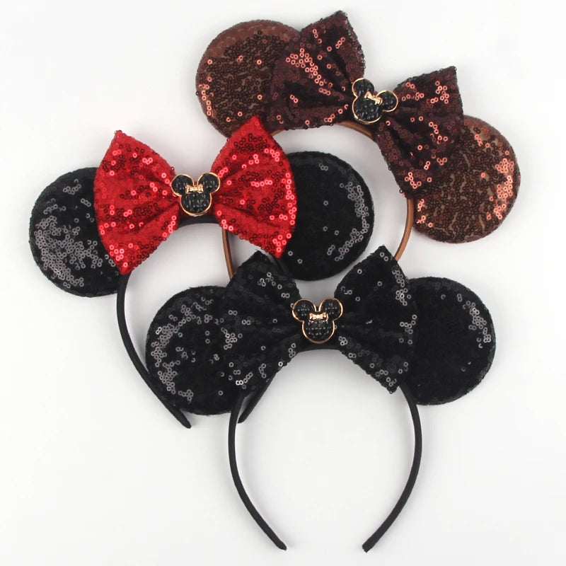 2025 New Halloween Mickey Mouse Ears Headbands Sequins Hair Bow Women Festival Party Cosplay Hairband Gift Kids Hair Accessories