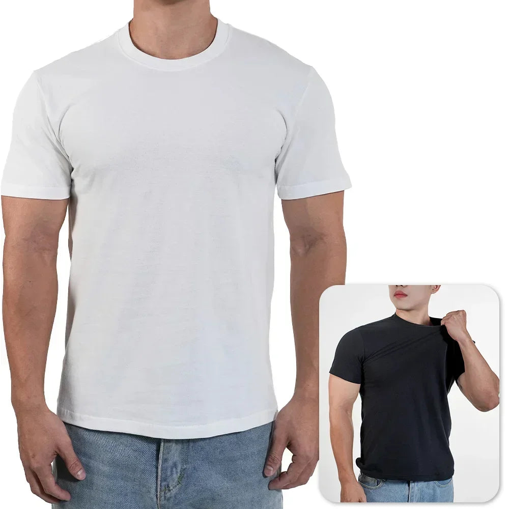 Men O-Neck T-shirt Polyester Thin Solid Color Fitness Muscle Joggers Bodybuilding Short Sleeved Tee Breathable Quick Dry tops