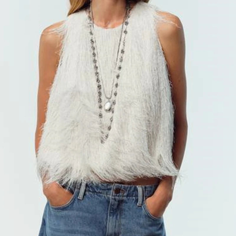 French Style Tassel Vest Women Sleeveless Tops Elegant Office Lady Streetwear Autumn Winter Fashion Simple Lady Bustier Vest