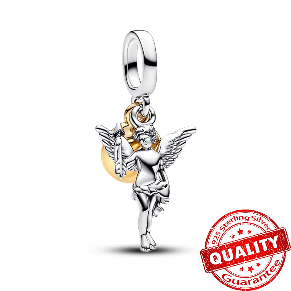 New 925 Sterling Silver Two Tone Golden Sunflower Lucky Stars Charm Fit Bracelet & Necklace Sun Moon Diamond Charm Jewelry DIY