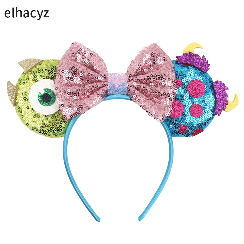 2025 New Halloween Mickey Mouse Ears Headbands Sequins Hair Bow Women Festival Party Cosplay Hairband Gift Kids Hair Accessories