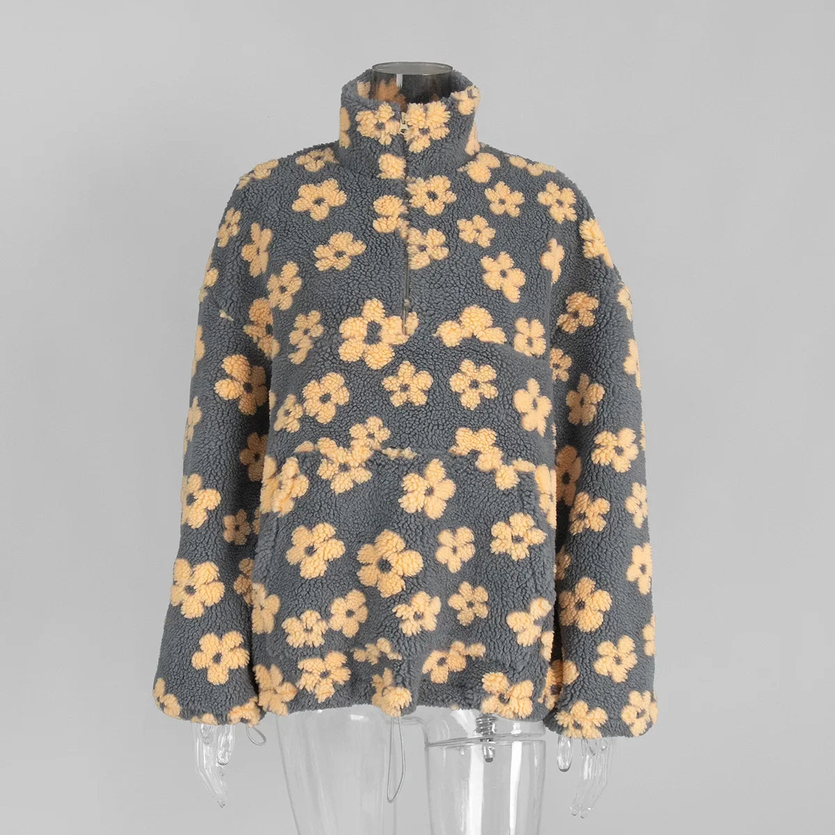 Talenza Fashion Print Pullover Contrast Oversized Zipper Knit Long-Sleeve Top Casual Warm Office Wear Vintage Women Sweatshirts