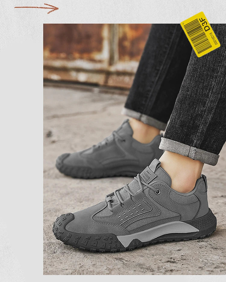Men's Breathable Closed-Toe Hiking Shoes Non-Slip Lace-Up Low-Cut Casual Athletic Shoes Durable Outdoor Walking Sneakers for Men