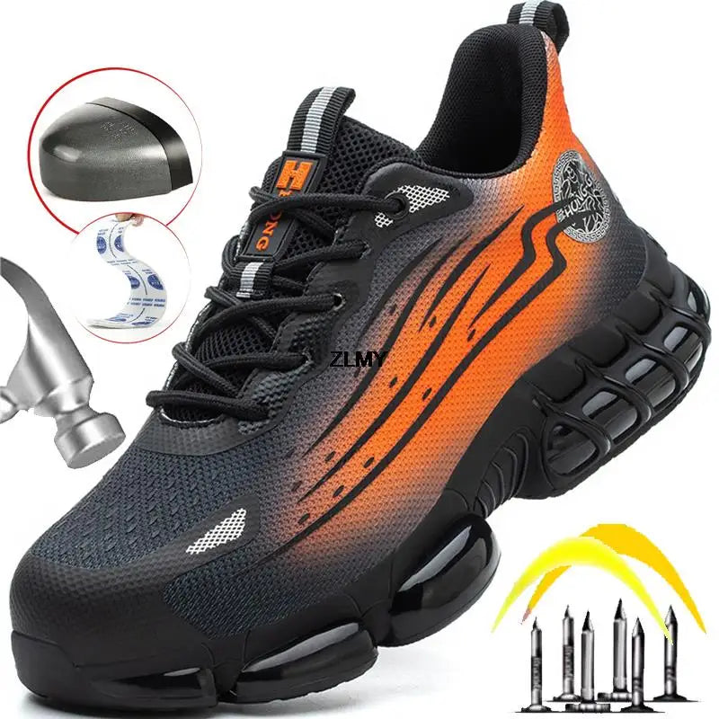 Men Air Cushion Sport Safety Shoes Fashion Steel Toe Sneakers Anti-smash Anti-puncture Protective Shoes Man Safety Work Boots