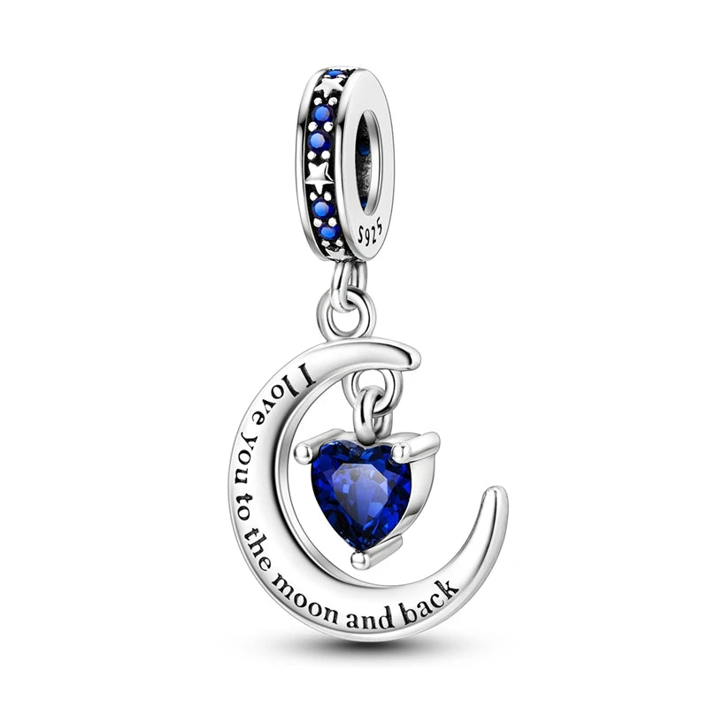Original 925 Sterling Silver Love Heart Family Charm Beads Pendant Fit Bracelet Charm Women DIY Jewelry Gift