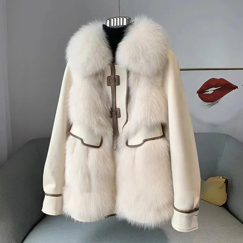 2023 New Autumn Winter with Fur Neighboring Fox Fur Grass Women's Coat Fashion Popular Down Cotton Coat Parker Coat Suede Trend