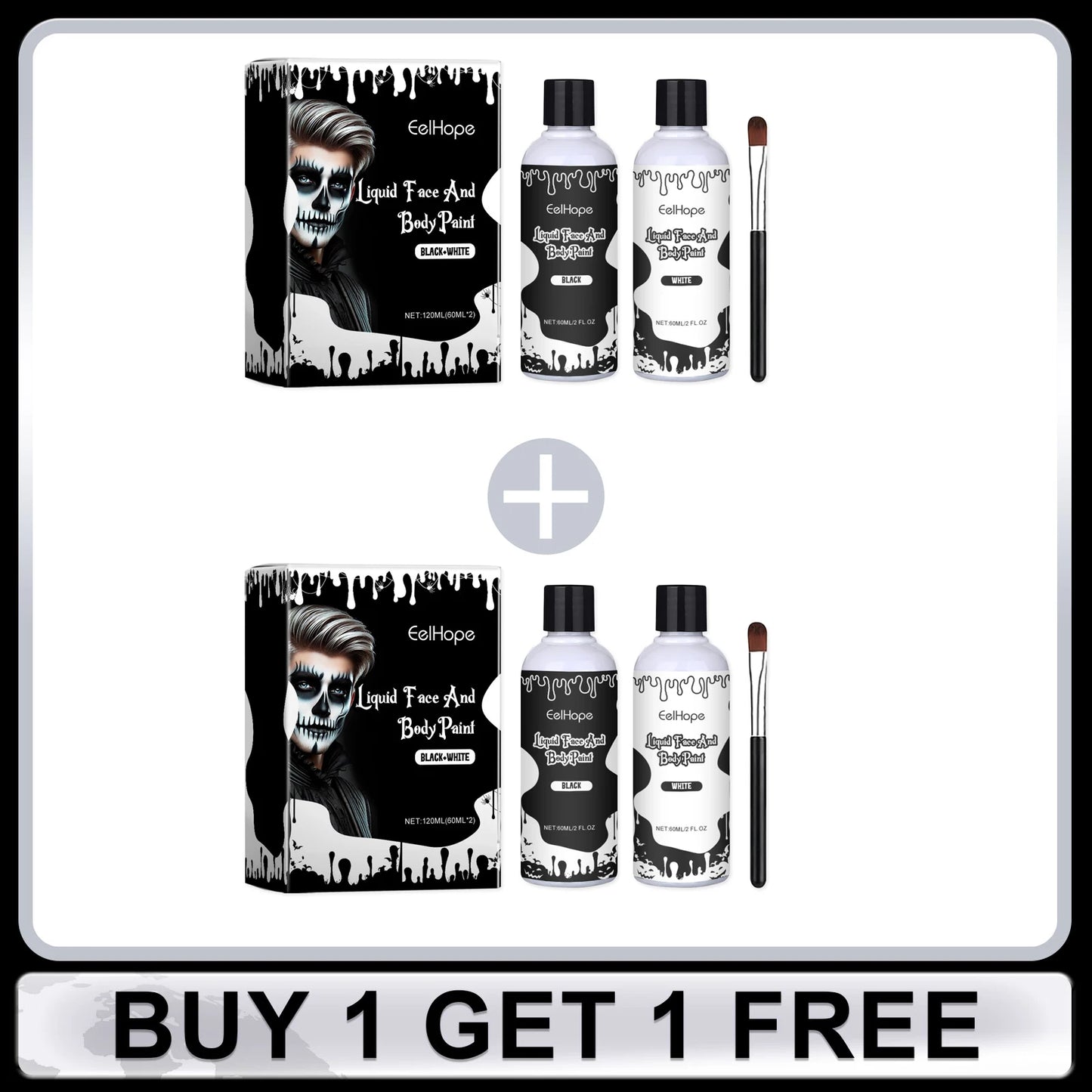 Halloween Party Liquid Face and Body Paint Black White High Coverage Long Lasting Color Vampire Makeup DIY for Paint Party 120ml