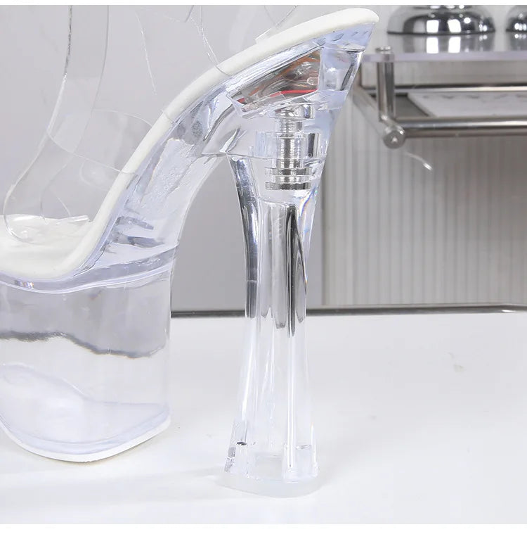 17.5CM Extreme High Heels Glowing Platform Clear Heels Nightclub Sandals For Women Transparent PVC Fashion Model Catwalk Shoes