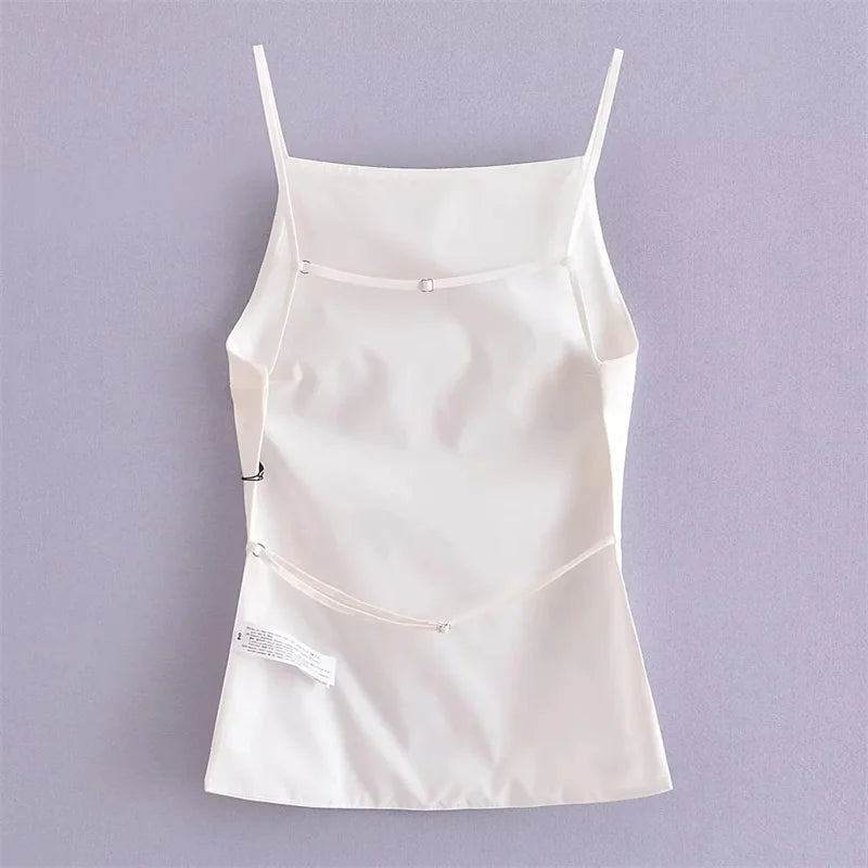 MUJER 2025 Black Backless Top Female White Sleeveless Crop Top With Straps Summer Sexy Tops Woman Party Women's Evening Top