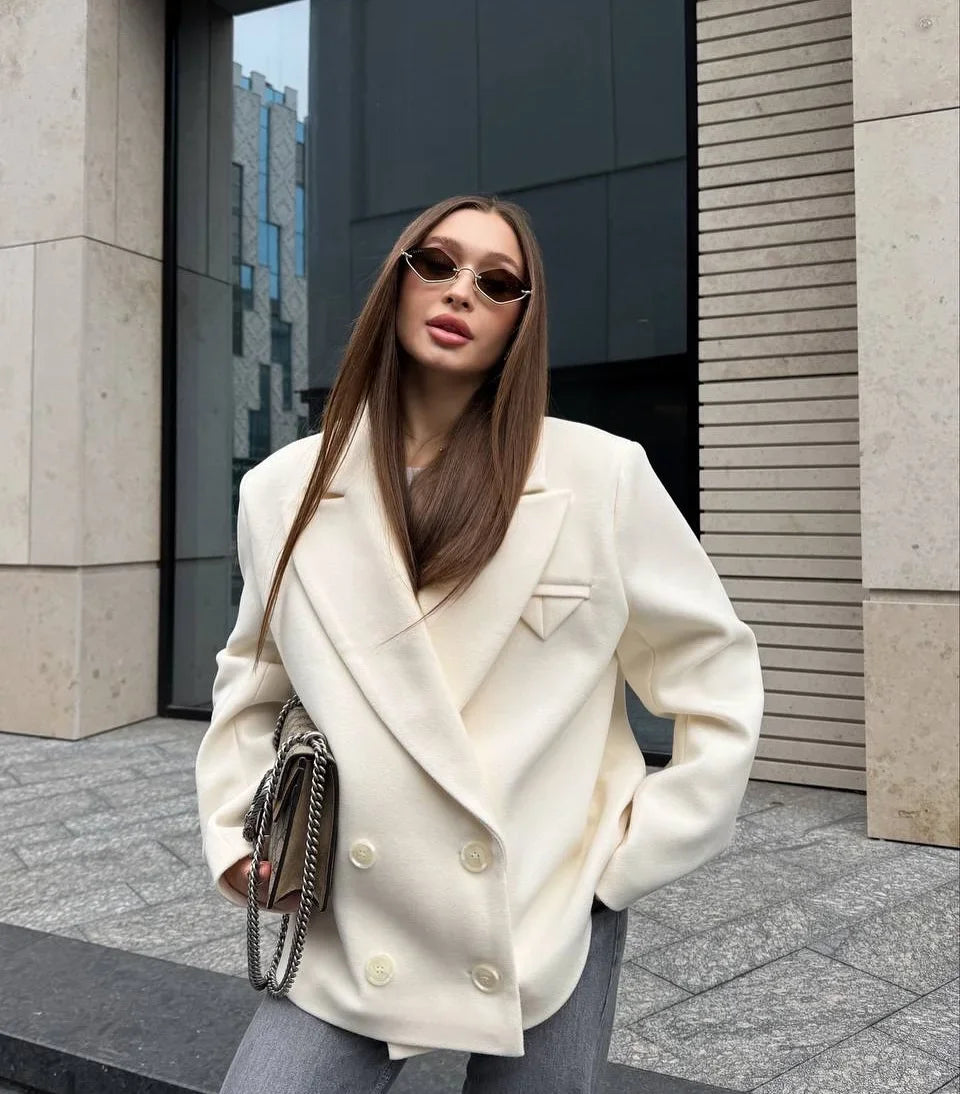 Oversized Wool Jackets Women Casual Cropped Coat Autumn 2025 Solid Color Long Sleeve Double Faced Lady Street Blazer Outerwears