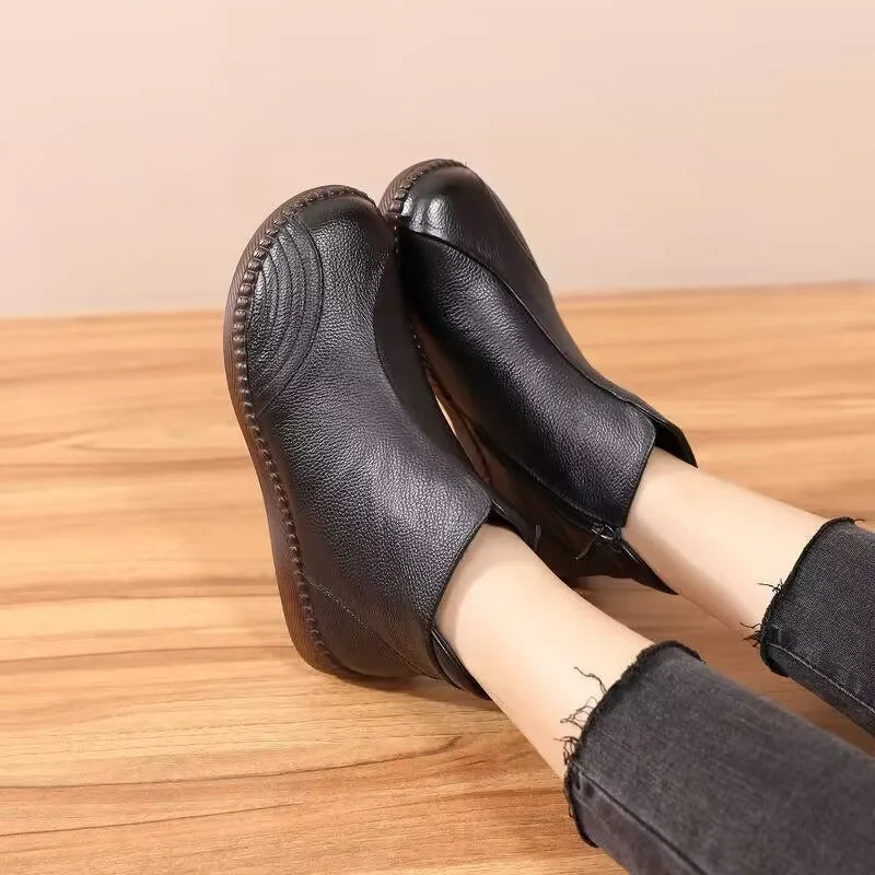 2025 Fashion Women Natural Genuine Leather Boots Handmade Vintage Flat Ankle Botines Shoes Woman Winter